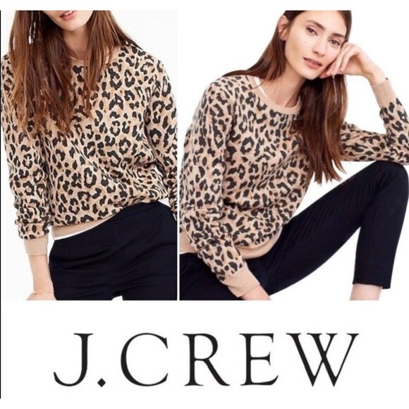 J Crew “Teddie” Leopard Print Sweater Womens Small Animal-Print Pullover Cotton - Picture 2 of 11